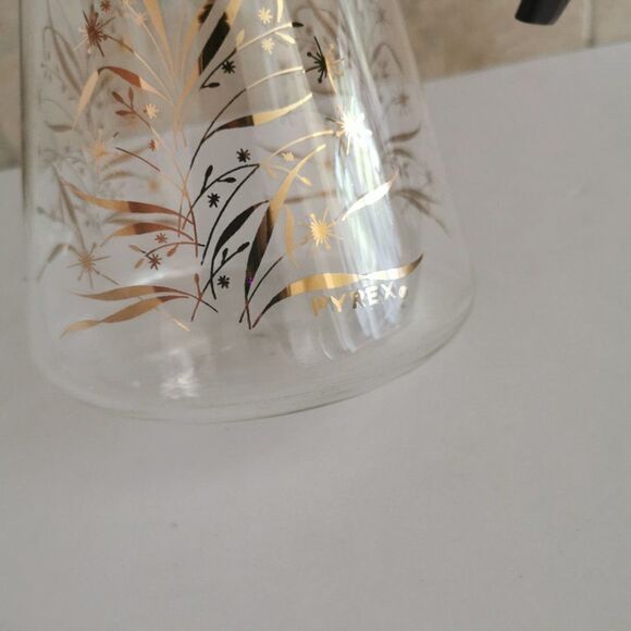 Vintage Pyrex Glass Carafe Gold Wheat Atomic Starburst MCM Retro Coffee Tea Pot - Picture 5 of 9